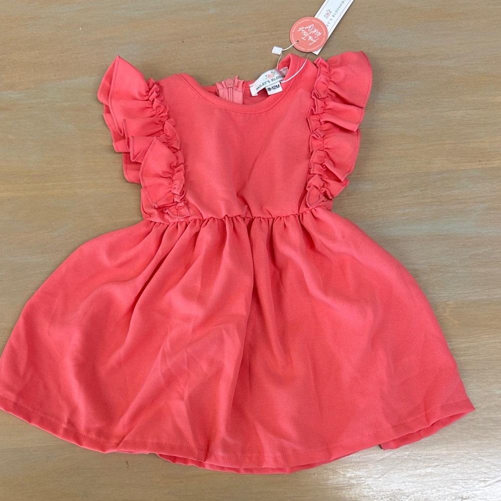 Charming Coral Ruffle Sleeve Dress for Kids